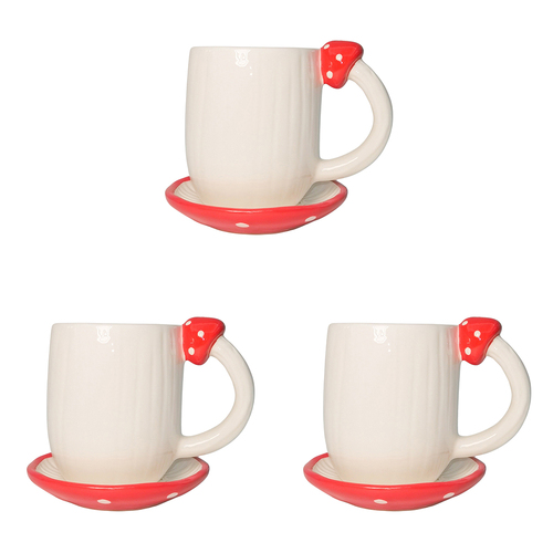 3PK Urban Toadstool Mug Saucer White Red 11cm Kitchen Decor Drinkware