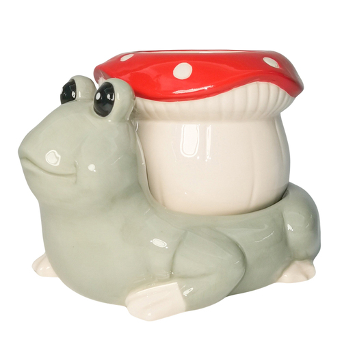 Urban Frog Toadstool Planter White Red 15cm Decorative Garden Decor