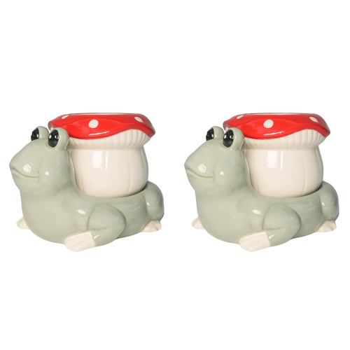 2PK Urban Frog Toadstool Planter White Red 15cm Decorative Garden Decor