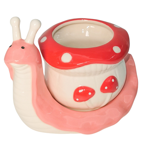 Urban Snail Toadstool Planter Pink Red 16cm Decorative Garden Decor