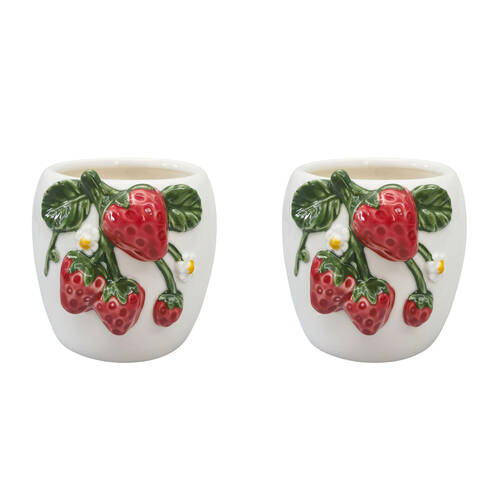 2PK Urban Ceramic Strawberry Outdoor Planter Pot 12x13cm Red/White