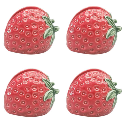 4PK Urban Ceramic Strawberry Table Napkin Storage Holder 10x8cm Red