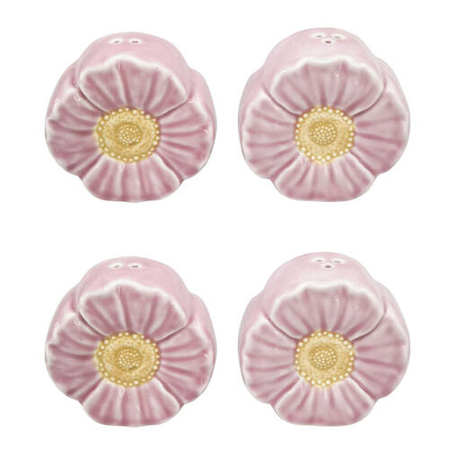2x 2pc Urban Ceramic Flower Salt and Pepper Shakers Set 8x7cm Pink/Yellow