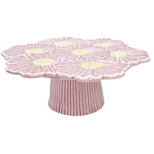 Urban Ceramic Flower Round Footed Cake Display Stand 26x10cm Pink