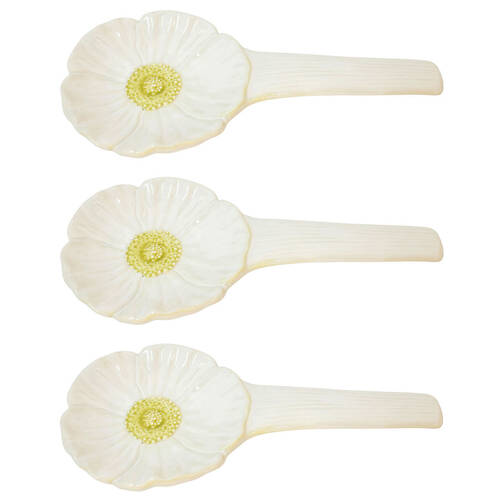 3PK Urban Ceramic Flower Spoon Rest Utensil Holder 22x10cm White/Yellow