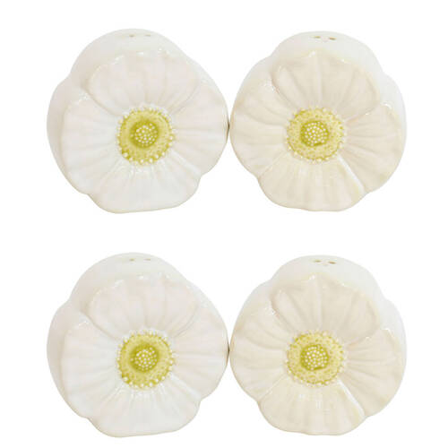 2x 2pc Urban Ceramic Flower Salt and Pepper Shakers Set 8x7cm White/Yellow