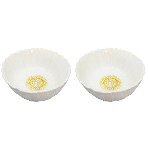 2PK Urban Ceramic Round Flower Serving Table Bowl 16x7cm White/Yellow