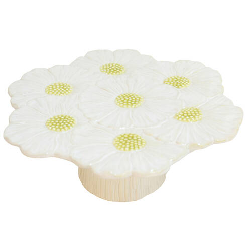 Urban Ceramic Flower Round Footed Cake Display Stand 26x10cm White