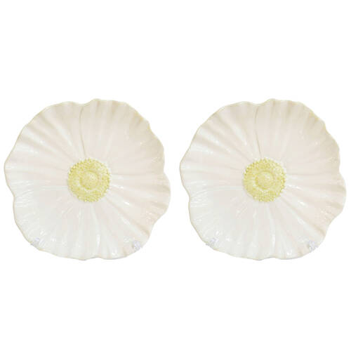 2PK Urban Ceramic Round Flower Serving Plate Dish 20cm White/Yellow