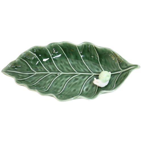 Urban Ceramic Snail Leaf Decorative Trinket Dish 28x13cm Green