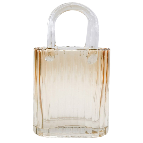 Urban Reeded Handbag Glass Vase Amber Small 23cm Decorative Decor