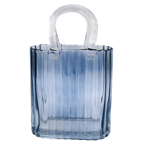 Urban Reeded Handbag Glass Vase Blue Small 23cm Decorative Decor