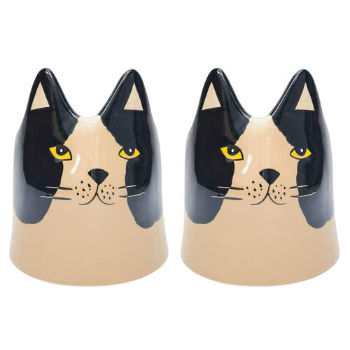 2PK Urban Bailey Cat Ceramic Planter Pot 14cm Black/White