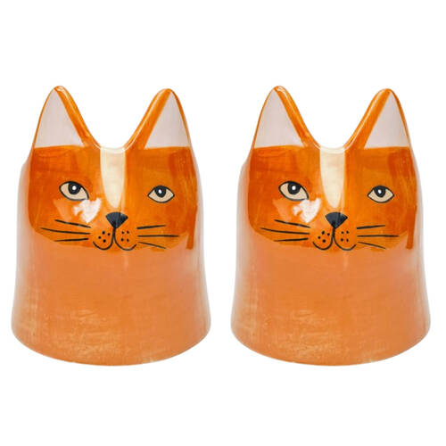 2PK Urban Bailey Cat Ceramic Planter Flower Pot 14cm Orange