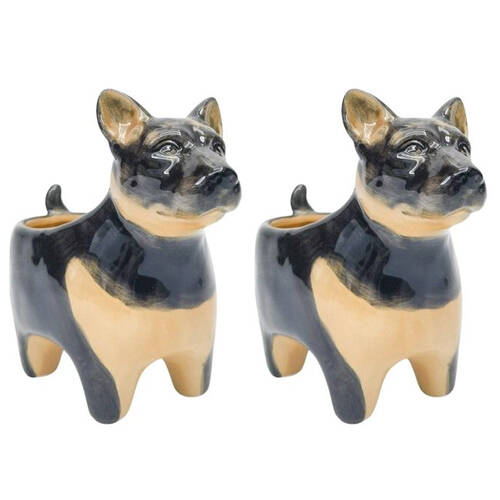 2PK Urban Georgie Dog Ceramic Planter Pot 9x18cm Black/Brown