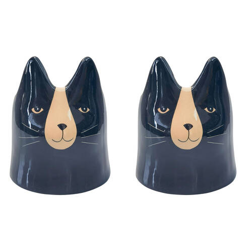 2PK Urban Ceramic Bailey Cat Outdoor Garden Planter Pot 14x12cm Black