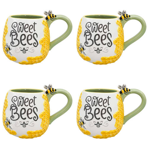 4PK Urban Ceramic Sweet Bumblebees 3D Coffee Drinking Mug 11cm Yellow