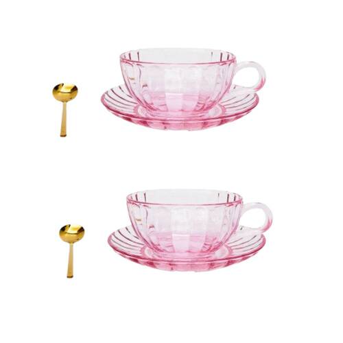 2PK Urban Maisy Glass Tea Cup/Saucer & Spoon Set Drinkware Pink 14cm 