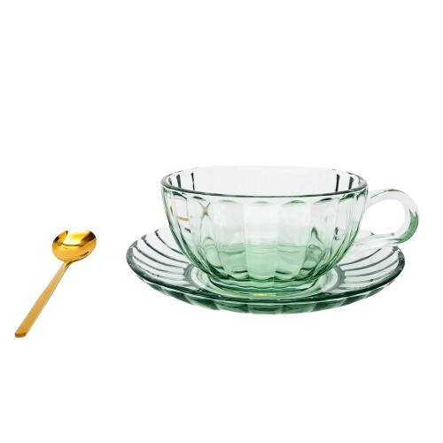 Urban Maisy Glass Tea Cup/Saucer & Spoon Set Drinkware Green 14cm 