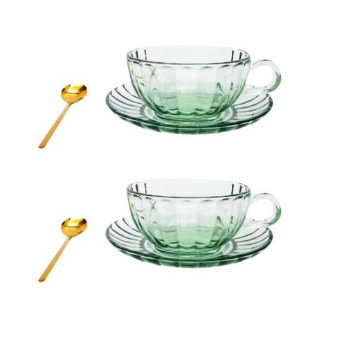 2PK Urban Maisy Glass Tea Cup/Saucer & Spoon Set Drinkware Green 14cm 