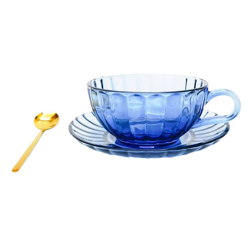 Urban Maisy Glass Tea Cup/Saucer & Spoon Set Drinkware Blue 14cm 