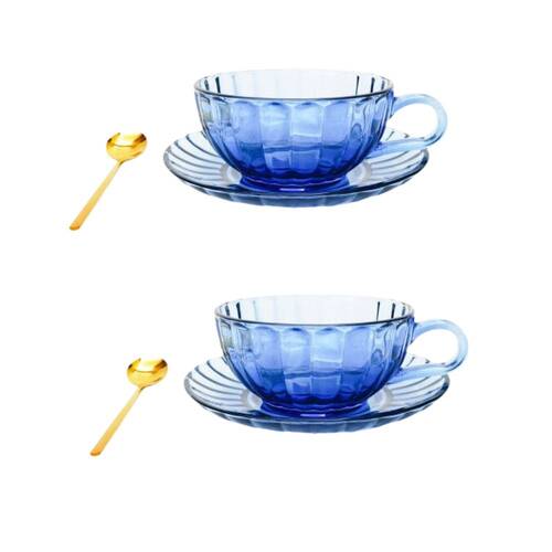 2PK Urban Maisy Glass Tea Cup/Saucer & Spoon Set Drinkware Blue 14cm 