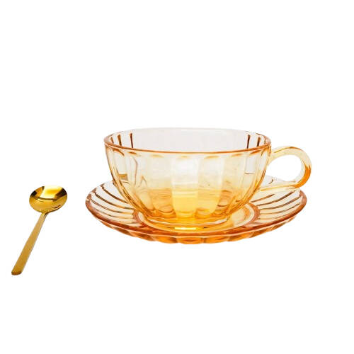 Urban Maisy Glass Tea Cup/Saucer & Spoon Set Drinkware Amber 14cm 