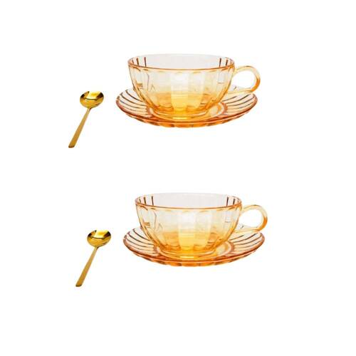 2PK Urban Maisy Glass Tea Cup/Saucer & Spoon Set Drinkware Amber 14cm 