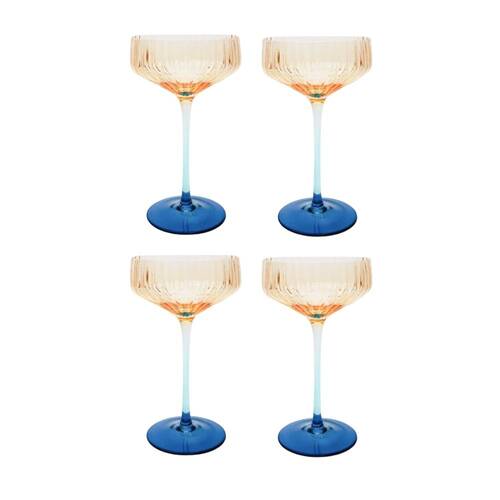 2x 2pc Urban Ellie Ombre Cocktail Glass Drinking Cup Set Amber/Blue 18cm