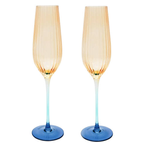 2pc Urban Ellie Ombre Champagne Glass Amber/Blue 26cm