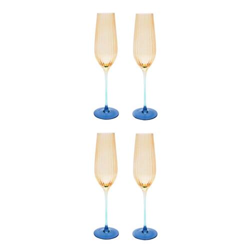 2x 2pc Urban Ellie Ombre Champagne Glass Amber/Blue 26cm