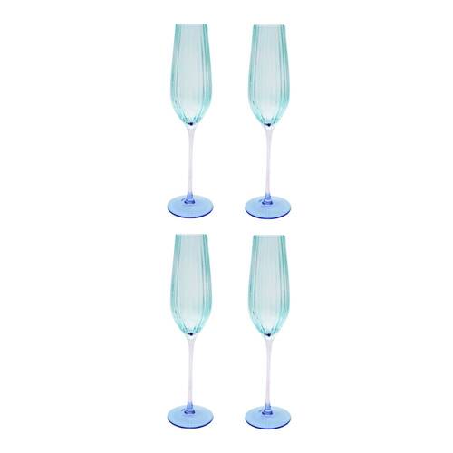 2x 2pc Urban Ellie Ombre Champagne Stemmed Glass Aqua Blue 26cm