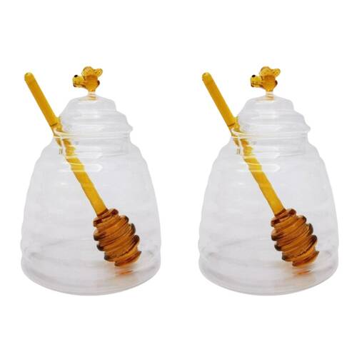 2x Urban Bee Honey Pot Food Container Clear/Yellow 15cm