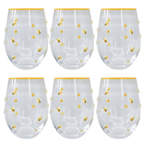 6PK Urban Kaya Bee Stemless Wine Drinking Glass 520ml 12cm Yellow