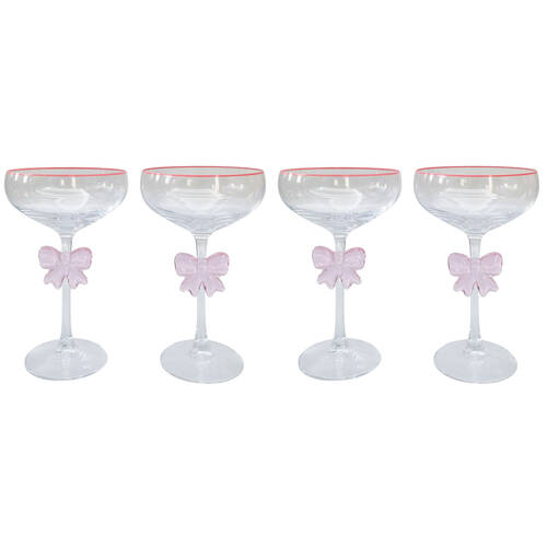 2x 2pc Urban Kaya Bow Coupe Champagne Cocktail Drinking Glass Set 18cm Pink