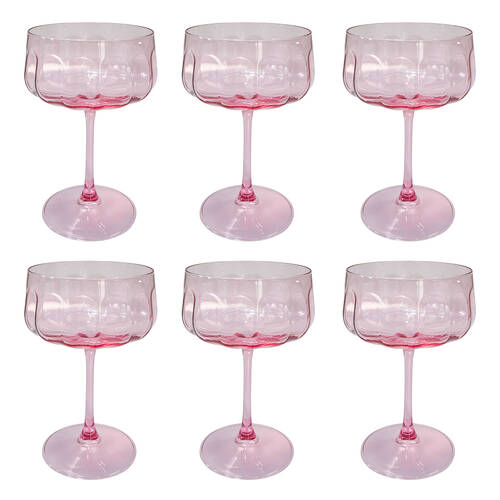 6PK Urban Tillie Coupe Champagne Cocktail Drinking Glass 365ml 16cm Pink