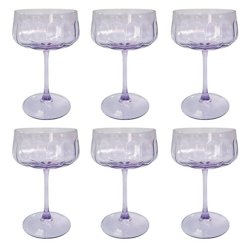 6PK Urban Tillie Coupe Champagne Cocktail Drinking Glass 365ml 16cm Purple