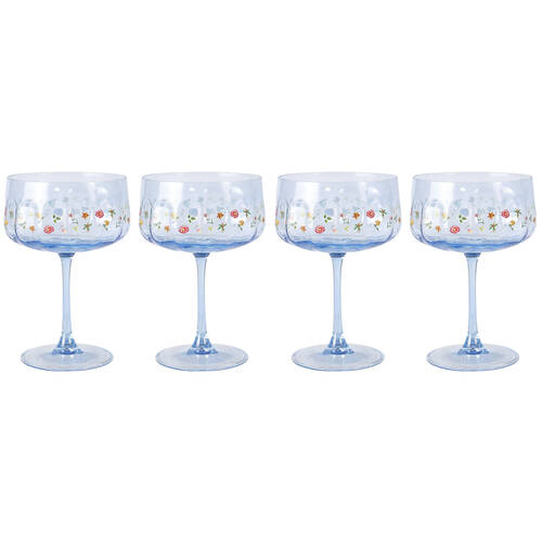 2PK Urban Botanicals Floral Coupe Champagne Drinking Glasses Set 16cm Blue