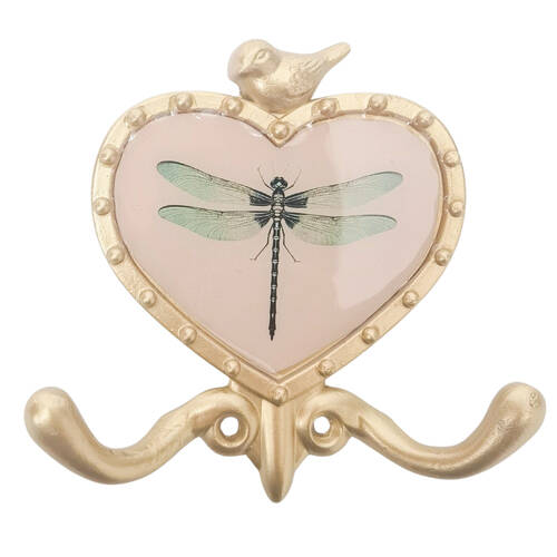 Urban Dragonfly Wall Metal Hook Home Decor Pink/Gold 12cm 