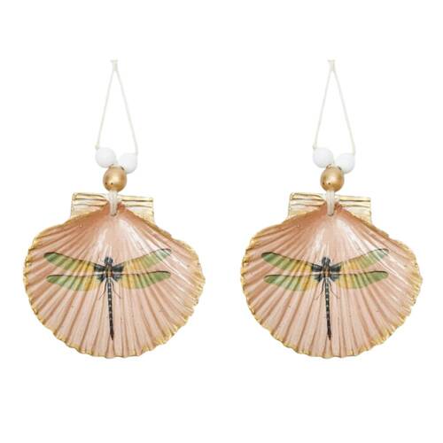 2x Urban Dragonfly Resin Shell Hanging Ornament Pink 19