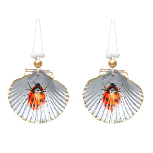 2x Urban Ladybug Shell Hanging Ornament Home Decor Blue 19cm