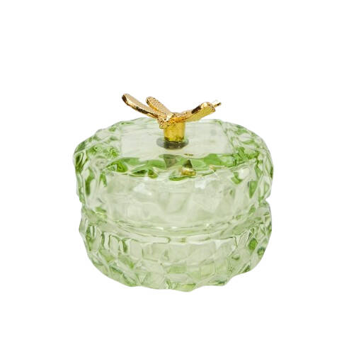 Urban Gold Dragonfly Glass Round Trinket Box Green 7