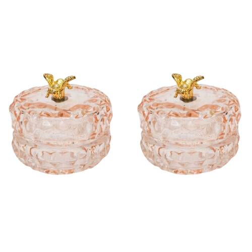 2x Urban Gold Bee Glass Round Trinket Box Tabletop Display Pink 7cm 