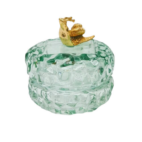 Urban Gold Snail Glass Trinket Box Tabletop Display Blue 7cm 