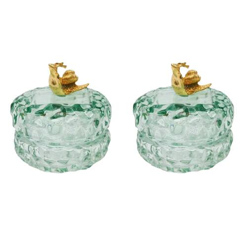 2x Urban Gold Snail Glass Trinket Box Tabletop Display Blue 7cm 