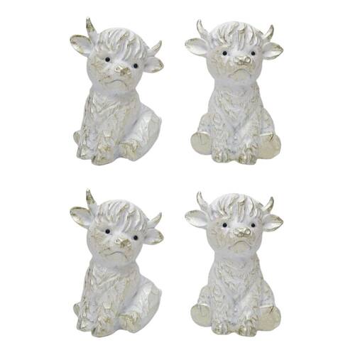 2x Urban Highland Cow Standing Resin Decoration White 1