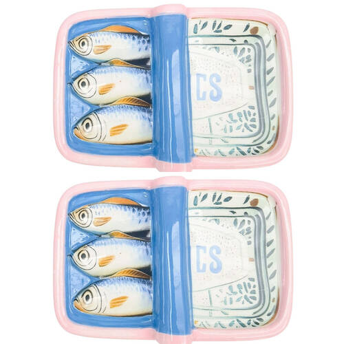 2PK Urban Ceramic Sardine Decorative Trinket Storage Box 12x8cm Blue
