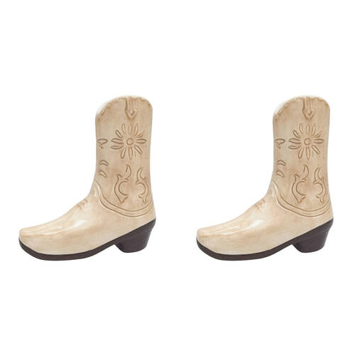 2PK Urban Ceramic Cowboy Boots Home Decor Flower Vase 19x17cm Tan