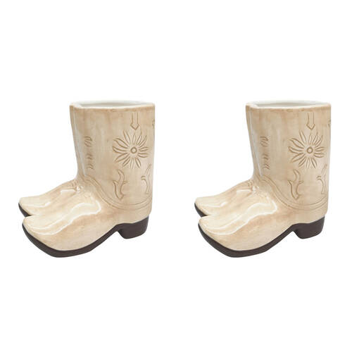2PK Urban Ceramic Cowboy Boots Outdoor Garden Planter Pot 16x17cm Tan