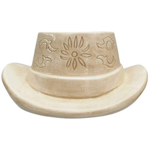 Urban Ceramic Cowboy Hat Outdoor Garden Planter Pot 20x9cm Tan